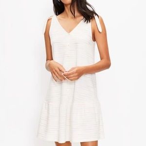 LOFT Ivory Striped Bow Tie Straps Cot Swing Knit Flounce Dress NEW. NO TAGS